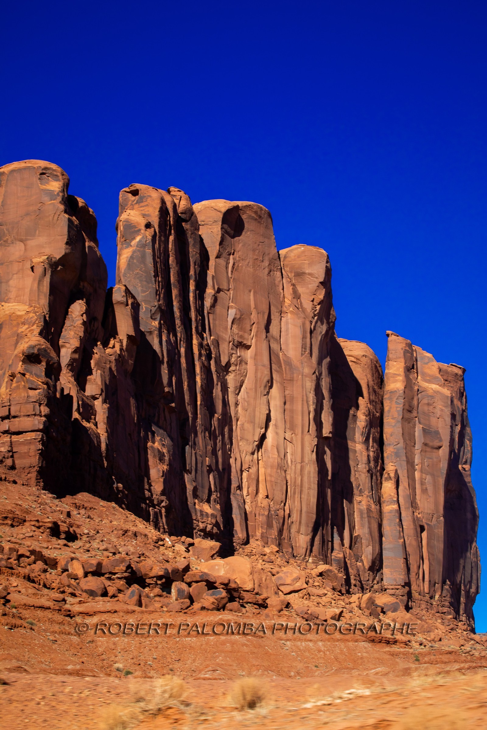 L'elephant Butte avec la lune à Monument Valley