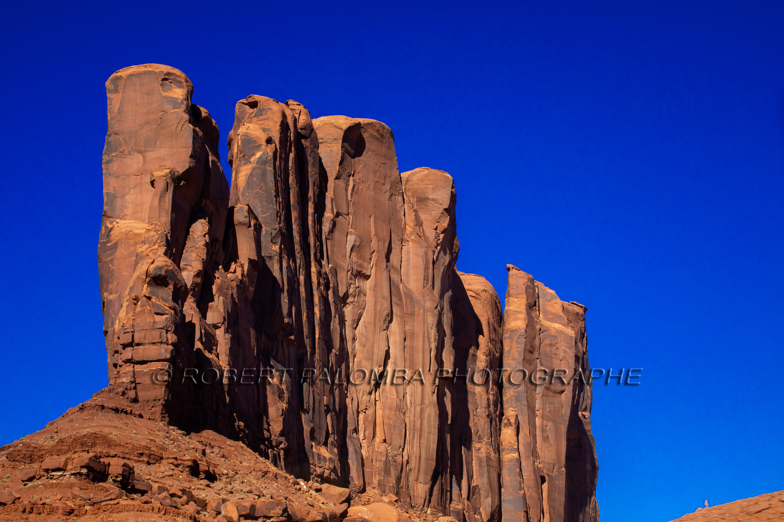 L'elephant Butte avec la lune à Monument Valley